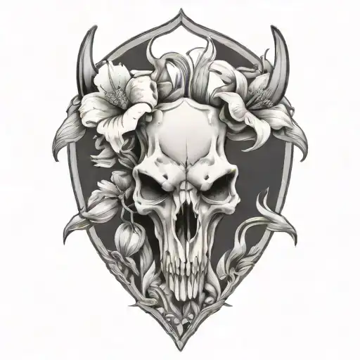 Bull Skull With Poppies And Lilly Of The Valley