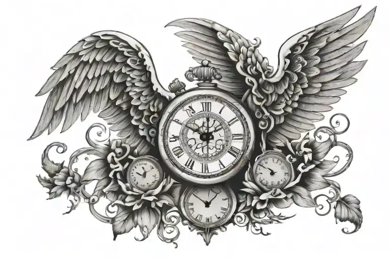 Clock Body With Wings Showing Three Times
