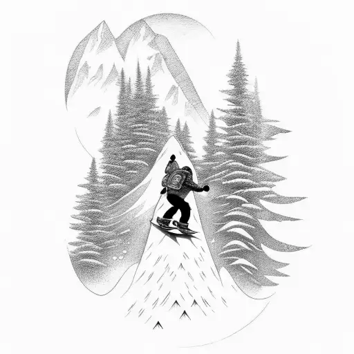 A Snowboarder Carving Through A Mountain Range With A Wolf Spirit Guide