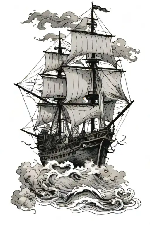 I Want A Realist Pirate Ship Whit Many Cannons And A Map Above It