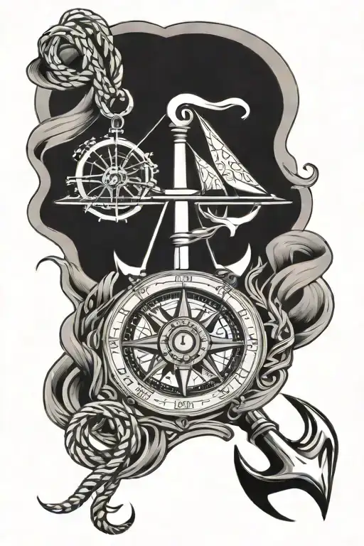Compass And Anchor With Waves
