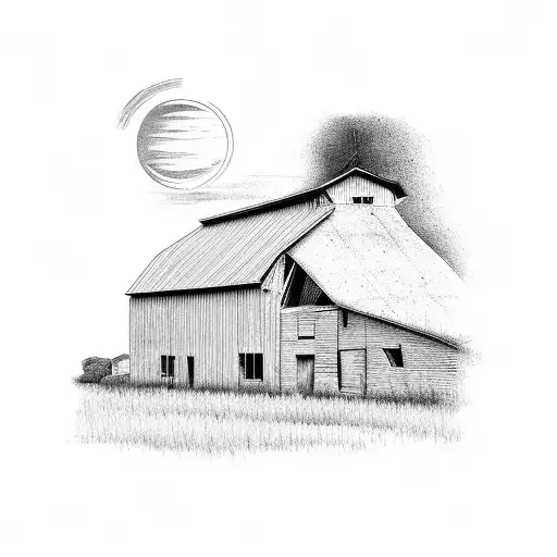 Barn With A Field And A Sunset