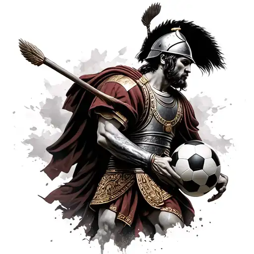 Roman Soldier With A Soccer Ball