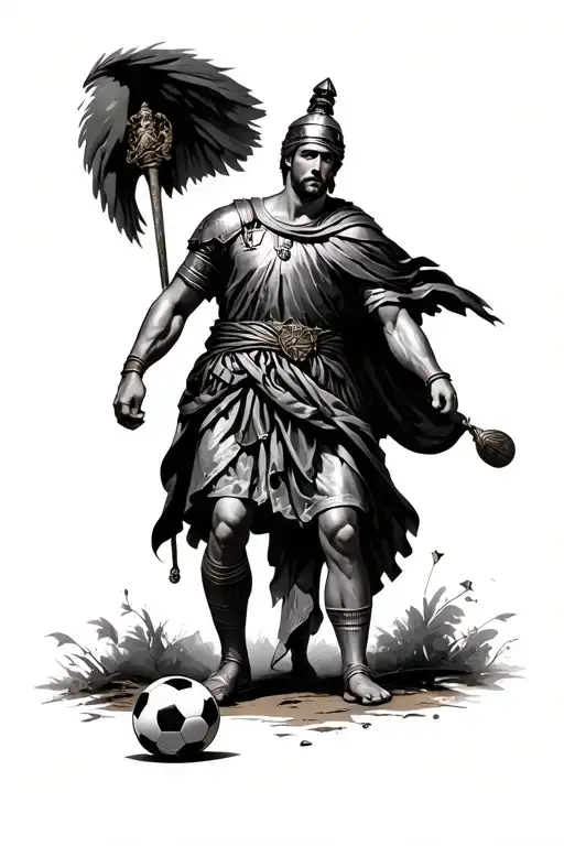 Roman Soldier With A Soccer Ball