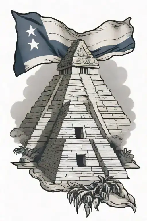 Mayan Pyramid With Honduras Flag Waving