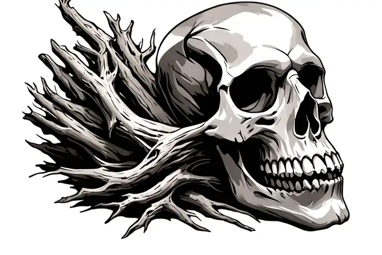 Driftwood Skull Mix For Arm Tattoo Design