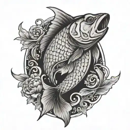 Fisherman Tattoo With A Fish With Tail
