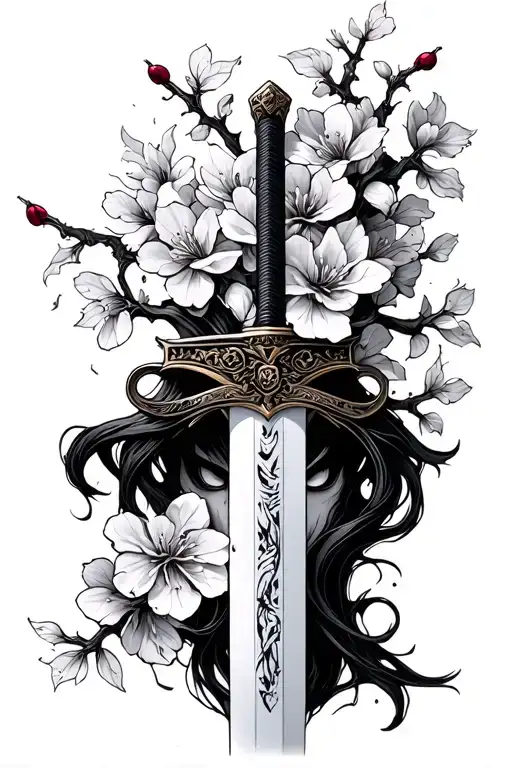 Scary Katana Sword Wrapped In Cherry Blossoms