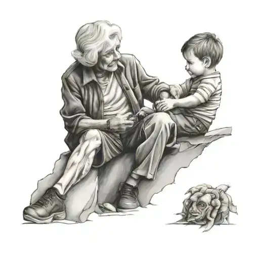 A Little Boy Climbing Up Onto His Grandmas Knees