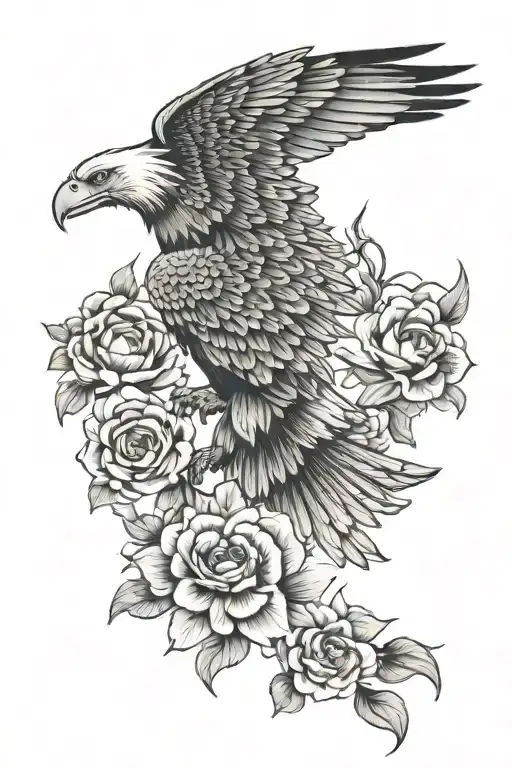 Eagle Flying With Indian Style And Flowers Intertwined
