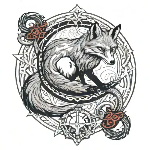 Ouroboros Fox Tarot Devil In Red And Blue Tones