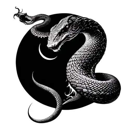 Mystic Snake Weaving Through Moon Cycle Back