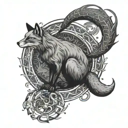 Ouroboros Fox Tarot Devil In Red And Blue Tones