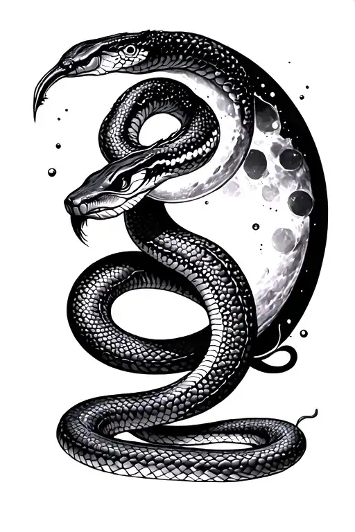 Mystical Snake Slithering Between Moon Cycle Path Surrounded