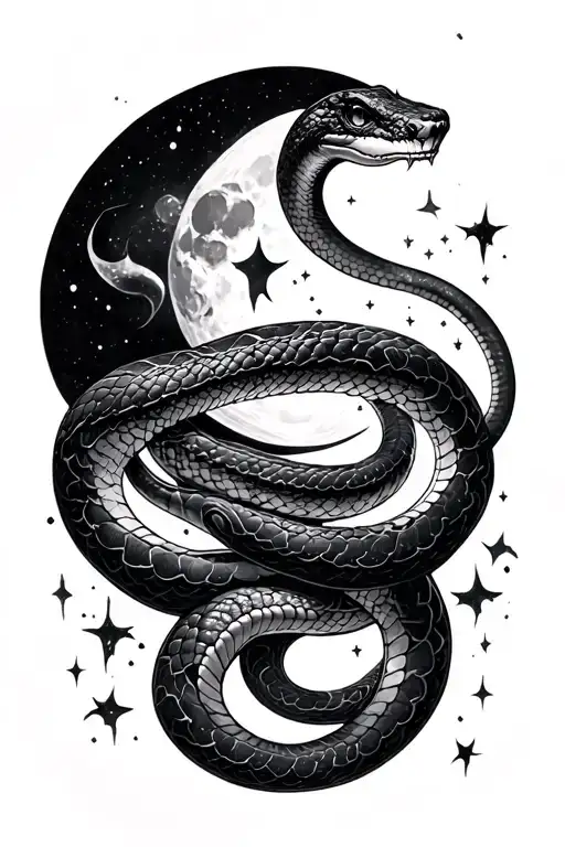 Mystical Snake Slithering Between Moon Cycle