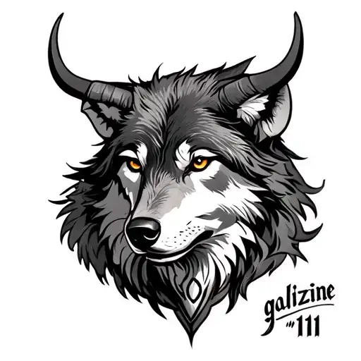 Wolf With Taurus Symbol With 11 And The Word Galitzine Tattoo In The Back