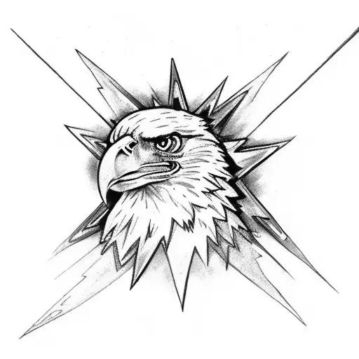Lightning Bolts In The Background With An Eagle With Spread Wings And A Crown Above It