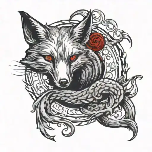 Ouroboros Fox Tarot Devil In Red And Blue Tones