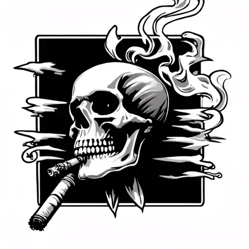 American Traditional Skull Smoking A Joint