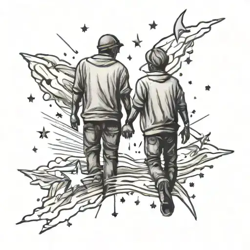 A Tattoo Of Two Best Friends Holding Hands Under A Sky Full Of Shooting Stars