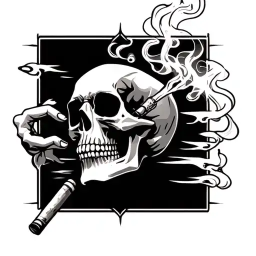 Neo Traditional Skull Smoking A Joint One Hand