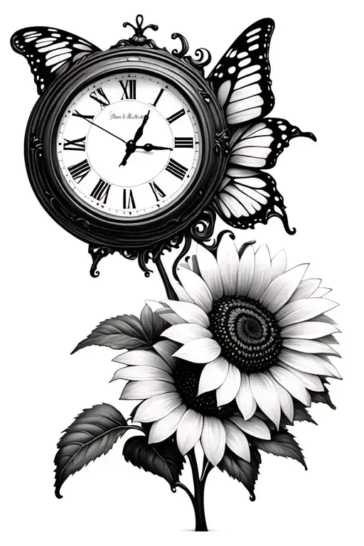 Sunflower Butterfly Clock Surrounded