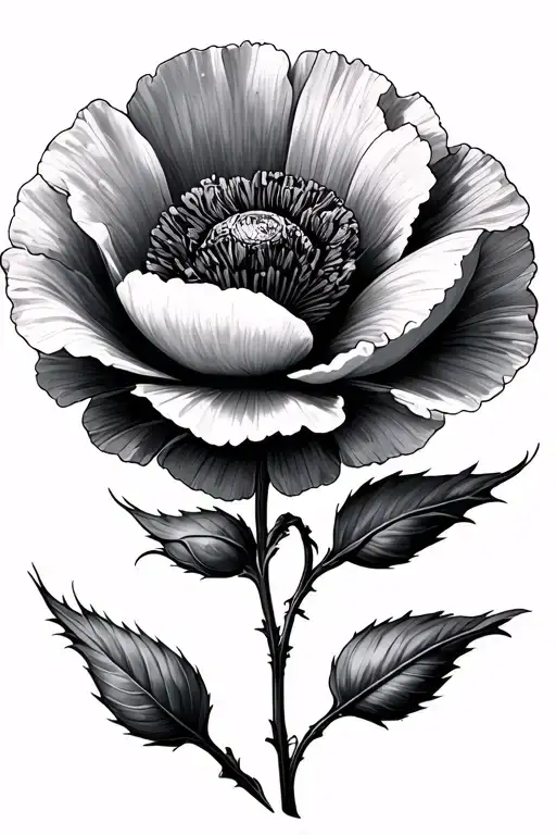 Poppy Flower And Cardinal