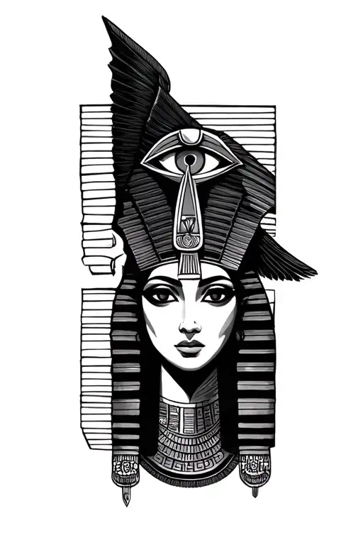 Egyptian Isis With With Eye Of Horus Tattoo Design