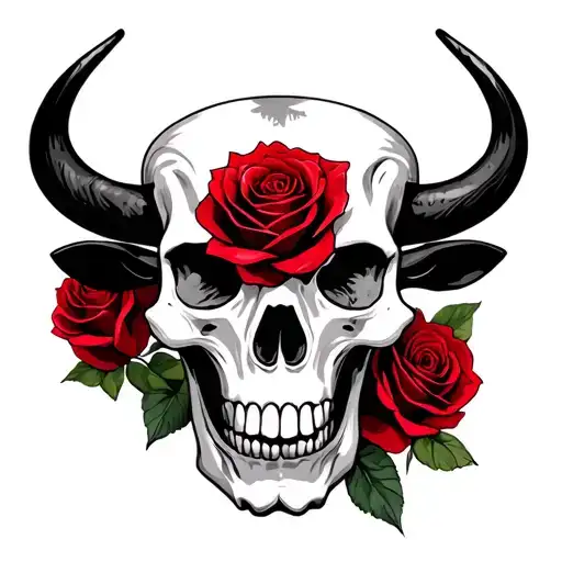 Skull Red Rose Bull