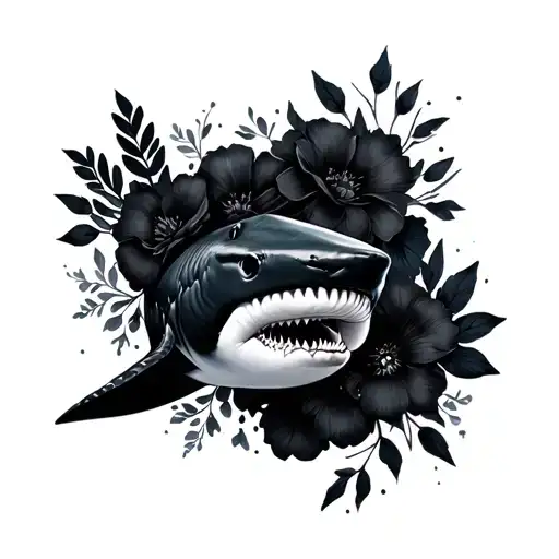 Birds Eye View Of A Black Shark With Black Floral Piece Next To It