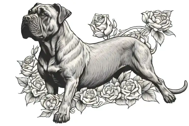 Dog Cane Corso Dog And Flowers Intertwined
