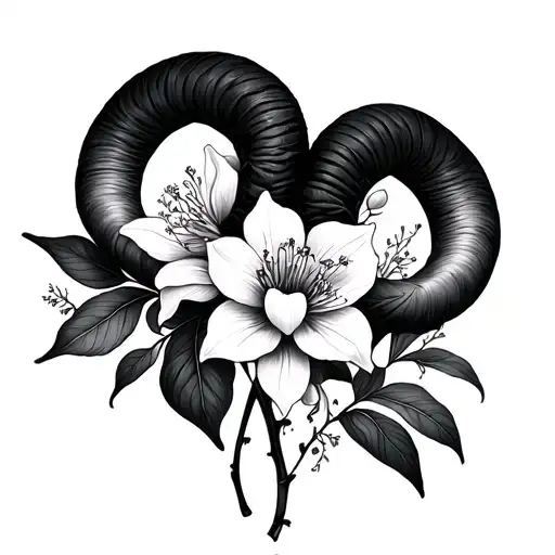 Minimalist Zodiac Sign Aries And Honeysuckle Flower