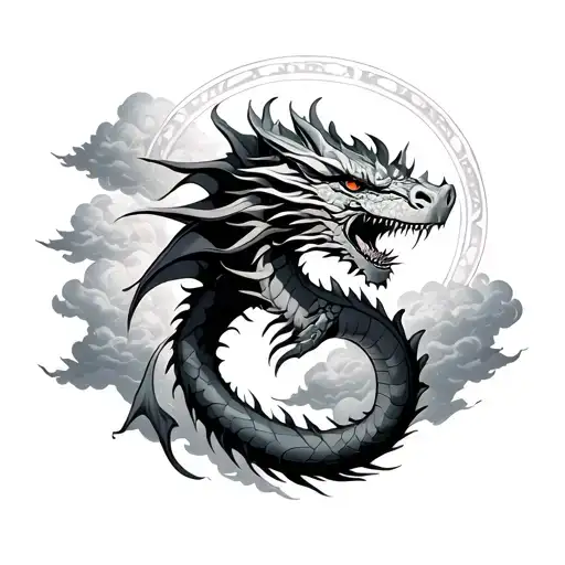 Dragon With Halo In Clouds
