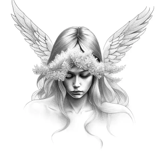 An Angel With Lilacs And A Rainbow