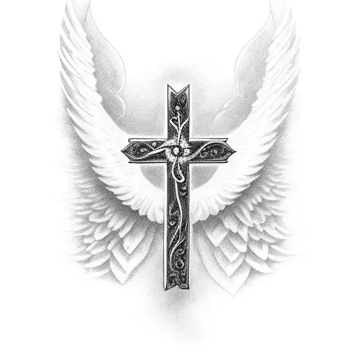 Lilacs And A Cross With Angel Wings