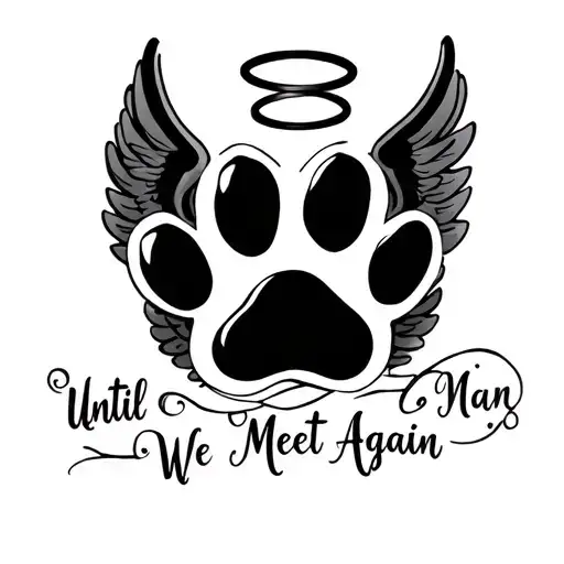 Paw Print With Halo And Angel Wings And Writing Until We Meet Again