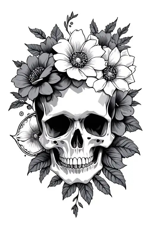 Skull Flowers Mandala Design Incorporating