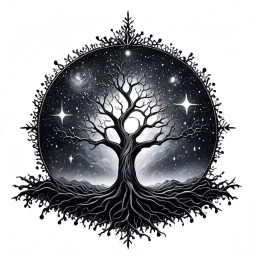 Tree Of Life In A Galaxy Filled With Stars