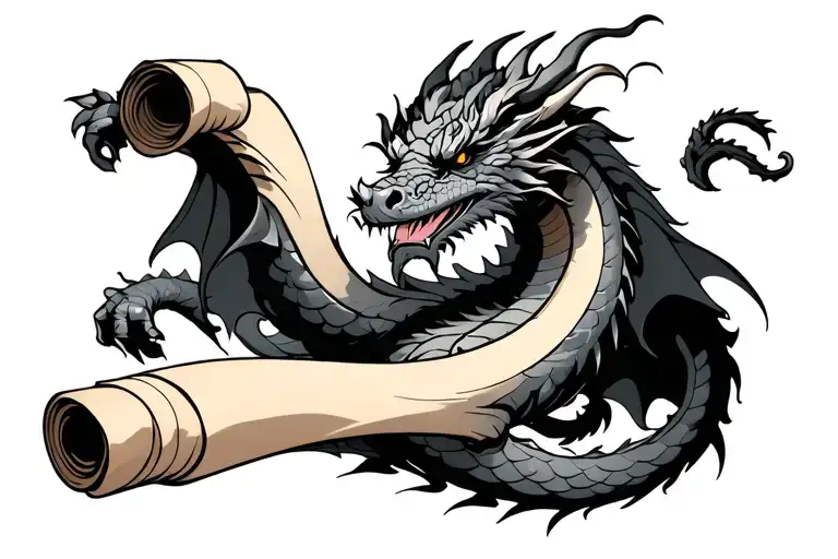 Dragon Holding Scroll Wrapped
