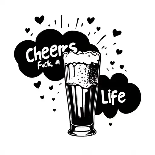 Shots Glass Cheers Under With A Fuck Life Cloud Above The Glass