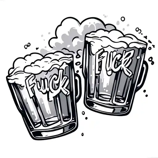 Shots Glass Cheers Under With A Fuck Life Cloud Above The Glass