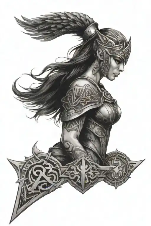 Valkyrie On The Forearm With Runes