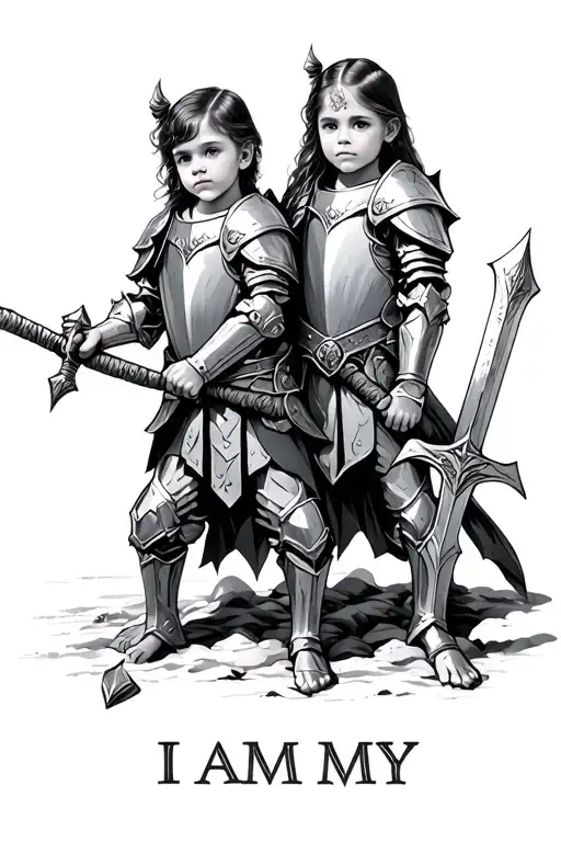 I Am My 2 Childrens Armour Holding A Sword