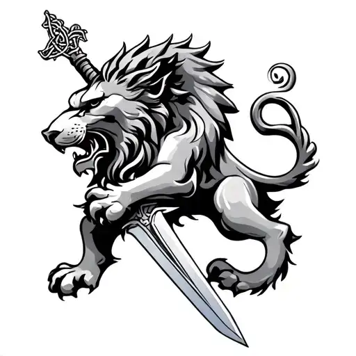 Celtic Lion With A Sword Intertwined