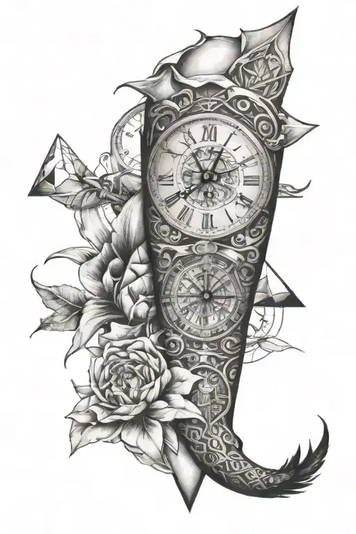 Clock And Pyramid Sleeve Forearm