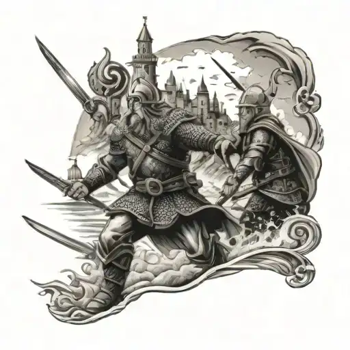 Viking Battle Scene On Beach With Castle In Background