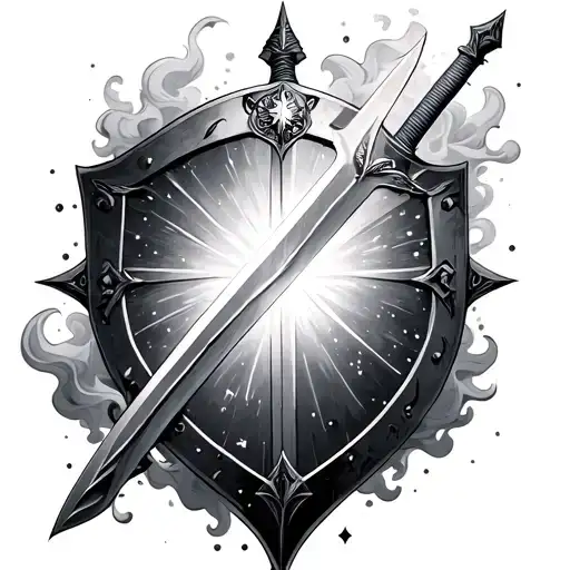 Shield And Sword In Constellation In Smoke From Glowing Orb