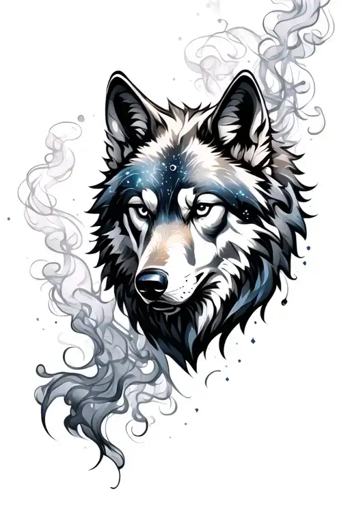 Star Constellation Intertwined With Smoke Wolf Head