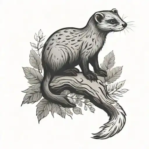 Weasel With Forest Decor