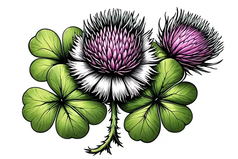 Scottish Thistle With Clover Intertwined
